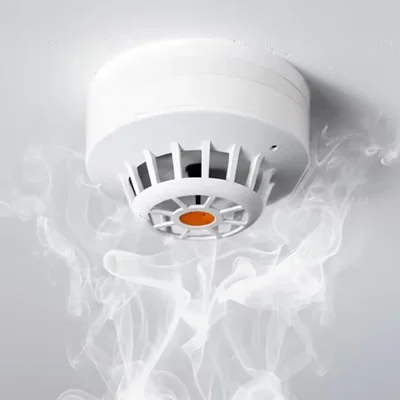 Ceiling detector surrounded by smoke