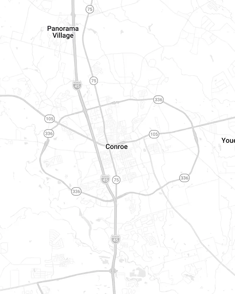 Map of Conroe and nearby Texas communities