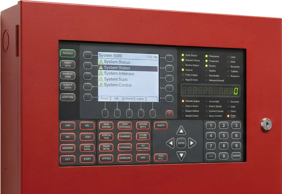 Red fire alarm control panel