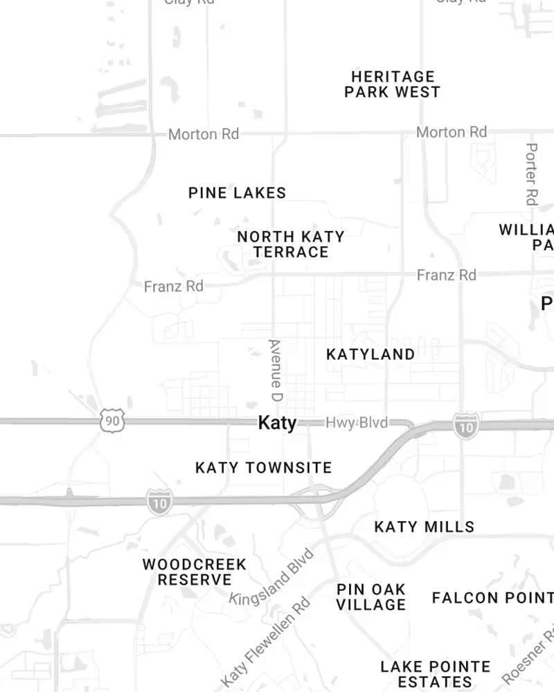 Map of Katy and nearby Texas communities