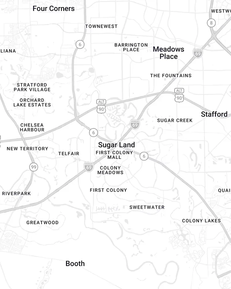 Map of Sugar Land and nearby Texas communities